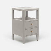 The Jarin's classic nightstand in beige color with two drawers and an open-air shelf.