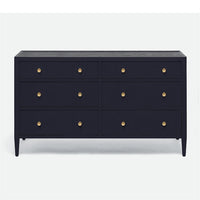 Jarin Dresser 60" in indigo color and with six drawers, front view.