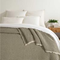 King size Dorothy Sage Blanket In a blend of cotton and soft wool.