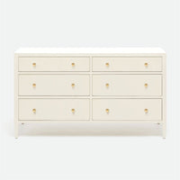 Jarin Dresser 60" in white color and with six drawers, front view.