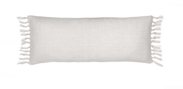 White Evelyn Decorative Lumar Pillow hand-woven on traditional looms and dyed in a saturated palette of neutral shades.