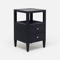 The Jarin's classic nightstand in purple color with two drawers and an open-air shelf.