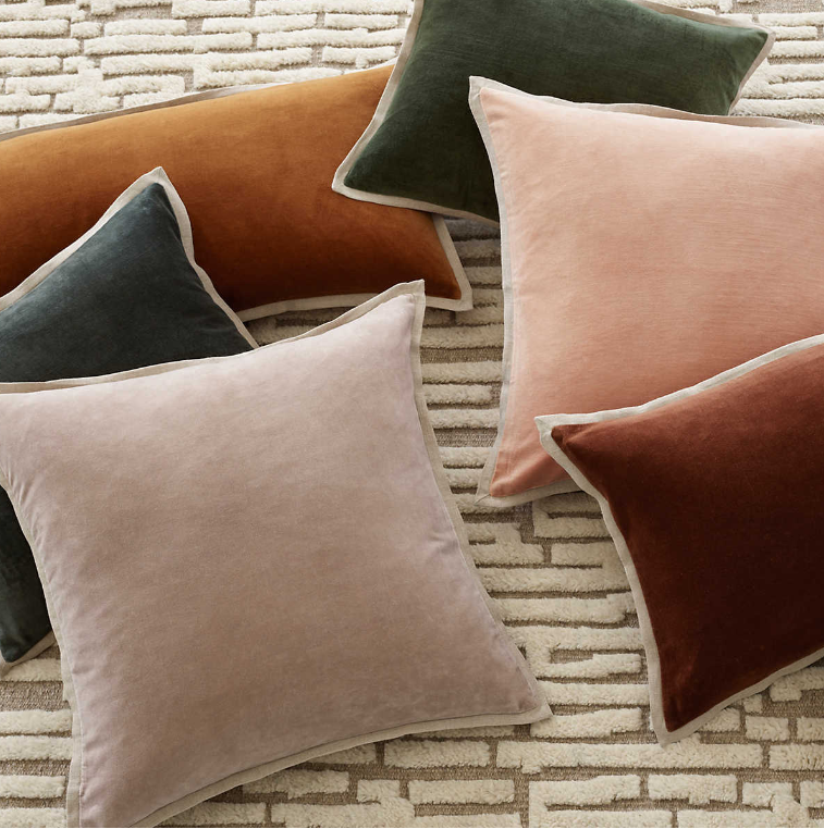 Six Gehry Decorative Lumbar Pillow in various colors and sizes edged with a grounding natural linen flange.