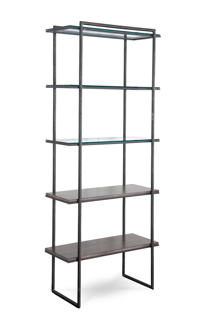 Spa Etagere bookcase with a faceted texture. Frame of each piece sits above the tabletop surface.
