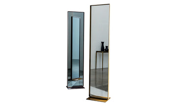 Two-side free standing rectangular mirror.
