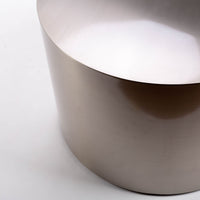 Drum Cocktail Table, Brushed stainless steel finish and clean lines, designed in 1960 by Milo Baughman.