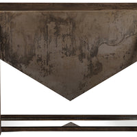 Braga Console with abstract metal finish, shaped like a reversed pyramid.