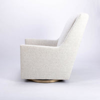 Clarence swivel high back lounge chair in white color, side view.