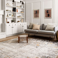 Alchemy Granite + Gold Area Rug placed in a trendy living room.