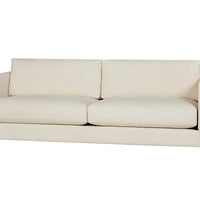 White two seat Benedict sofa with clean lines and sleek metal legs. Front view.