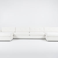 Large white u-shaped Carmet Sectional with sleek track arms. Front view.
