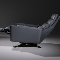 Cirrus reclines leather chair in grey color, reclined.