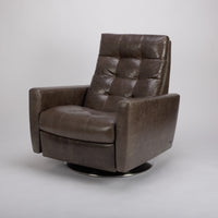 American leather Como LG zero-gravity recliner chair with plush buttonless tufting on the back and seat cushions, brown.