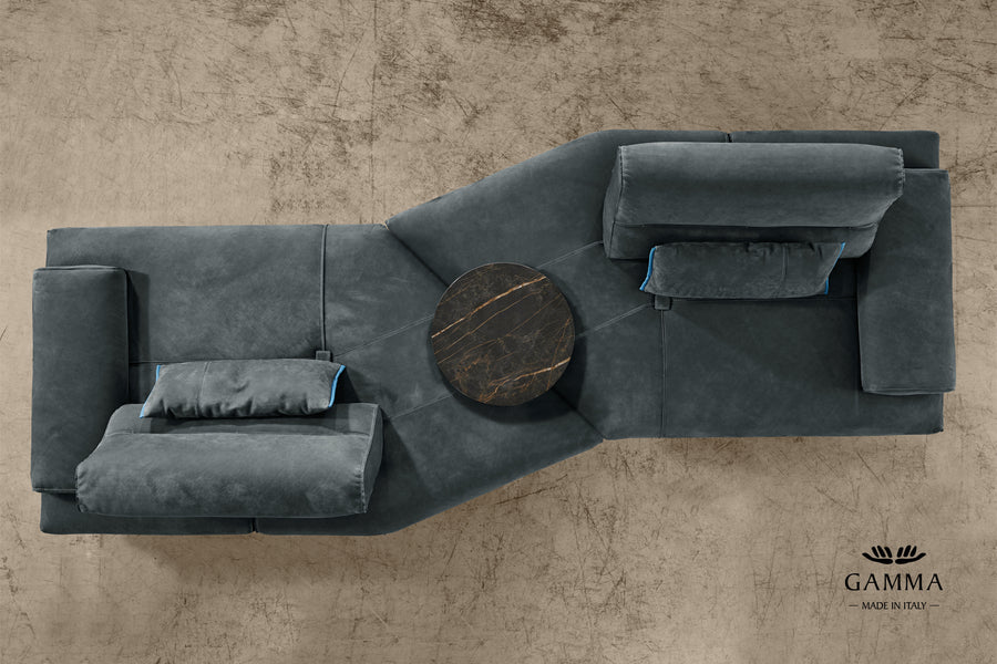 Top view of grey leather smart sofa.
