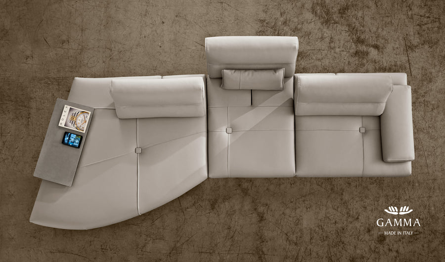 Top view of white leather smart sofa.