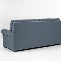 American Leather Gibbs Two Seat Standard (Queen) Comfort Sofa bed in indigo color with high tapered wood legs, back view.