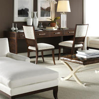 White Curtis Chaise with splayed legs and exposed wood frame, set in modern living room.