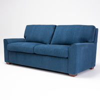 American Leather Klein Two Seat Comfort Sofa bed in blue color, front and side view.