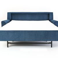 American Leather Klein Two Seat Comfort Sofa bed in blue color, front view, pulled-out