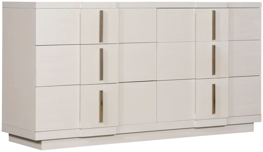 Axis Six-Drawer Chest with classic Mid-century Modern and Art Deco design, white bronze color.