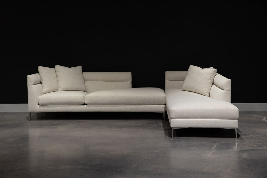 White Spaced Out Sectional with new contemporary classic design by Ransom Culler, clean lines and channeled inside back and arms and six distinct modular units.