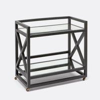 Black two level Juno Bar Cart with two antiqued mirror shelves.