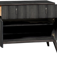 Ava Hall chest, black, brushed hardware, with opened drawers and doors.