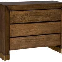 Dune P801L three drawer nightstand - three Drawers with Finger Groove Pulls, White Bronze Ferrules, No Hardware.