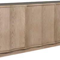 Jarvis Storage Cabinet in wooden colors, with Three Doors with Push Latch and Finger Grooves, Six Adjustable Shelves - Two Behind Each Door.