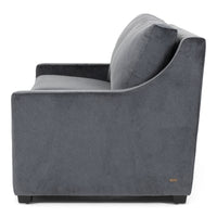 American Leather Perry Two Seat Standard Comfort Sofa bed in grey color with wooden legs, left side view.