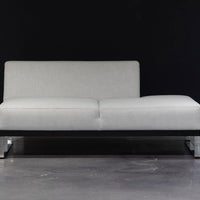 Ash two seat Sodeo Sofa with sophisticated architectural design and slab and classic and contemporary metal platform. Front view.
