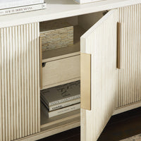 Partial view of Axis Media Console cabinet, with middle door opened.