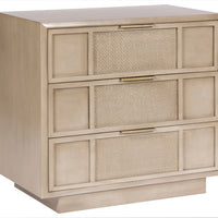 Briarwood Three Drawer Chest by Vanguard Furniture with Woven Textured Face Insert and Satin Brass Hardware.