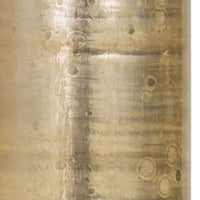 Melville Table Lamp with white drum shade, antique brass finished base and tall column body handmade of mouth-blown glass with a Gold Metallic finish. Closed up view on the body.