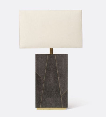 Breck Table Lamp with multiple colors of mixed sand faux shagreen base and white shade.