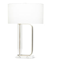 Gabby table lamp with a white shade and antique brass and crystal body.