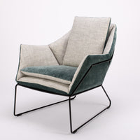 A green and white New York Poltrona lounge Chair with frame in iron rod. Front and side view.