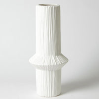 Ascending Ring vase with pointed collar, heavily textured and finished in a matte white glaze.