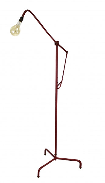 Richter Floor Lamp in red leather wrap and long swivel arm.