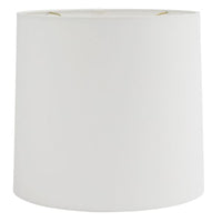 Grove Table Lamp with white drum shade and antique brass and bronze body. Closed up view on the shade.