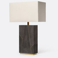 Breck Table Lamp with multiple colors of mixed sand faux shagreen base and white shade.