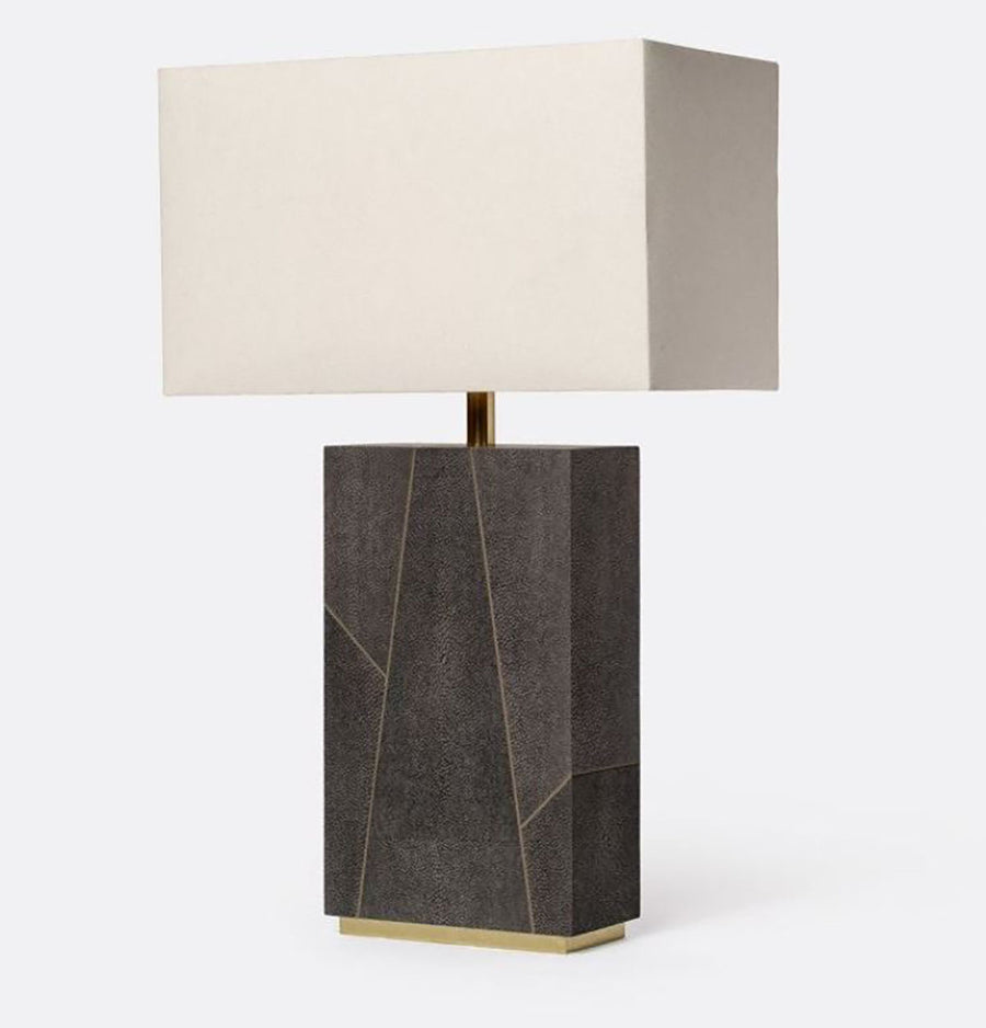 Breck Table Lamp with multiple colors of mixed sand faux shagreen base and white shade.