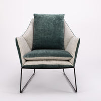 A green and white New York Poltrona lounge Chair with frame in iron rod. Front view.