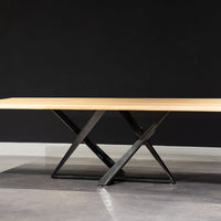 Millennium Oak Dining Table with the solid natural oak top and classic metal base design.