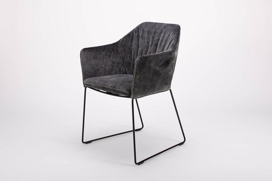 Black New York Arm Chair with painted finish and fully removable covers. Front and side view.