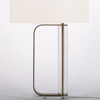 Abby table lamp with antique brass and crystal combined and a white shade.