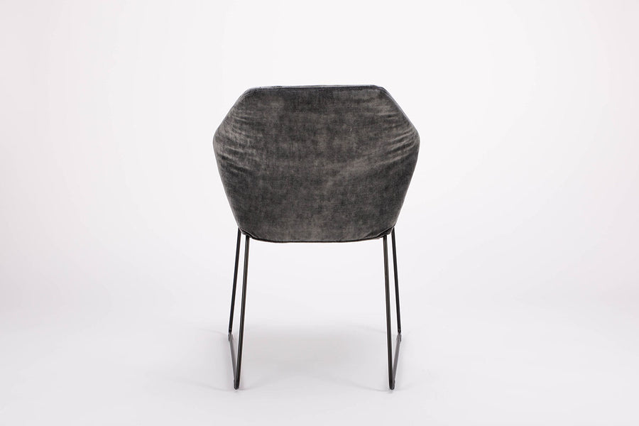 Black New York side chair with painted finish and fully removable covers. Back view.