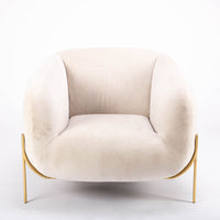 A white GEO lounge chair with light volume metallic legs, front view.