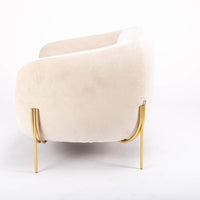 A white GEO lounge chair with light volume metallic legs, side view.