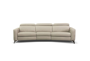Beige leather 3 seater sofa consisting of left hand maxi recliner, right hand facing maxi recliner each and one armless chair maxi recliner.